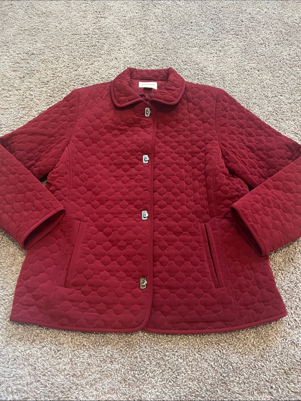 Quilted Burgundy Puffer Jacket with Button Front